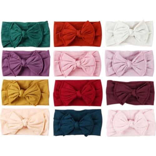 12pcs/lot Topknot Baby Bows Headband Soft Nylon Hair Bands Bows Newborn Headband Photography 12 Colors JFNY033B