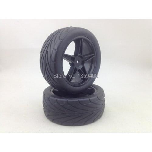 Pre-Glued 4pcs 1/10 Buggy Tires Tyre(On-Road) Star Wheel Rim(Black) fits for 1:10 4WD Buggy Car 1/10 Tire