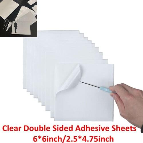 10pcs 6*6/2.5*4.75 inch Clear Double Sided Adhesive Sheets Glue Tape for Photo Albums Paper Card Making Craft DIY Scrapbooking