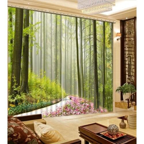 Window Blackout Luxury 3D Curtains set For Bed room Living room green forest curtains