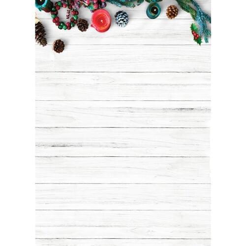 Christmas Pine Cones White Stripe Wooden Board Photography Backdrop Vinyl Background for Children Baby Photoshoot Photobooth