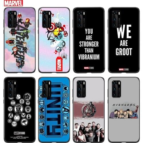 Silicone Cover Marvel Avengers cute text logo For Huawei P 50 P40 P30 P20 P10 P9 P8 Pro Plus Lite E mini 2017 2019 Phone Case