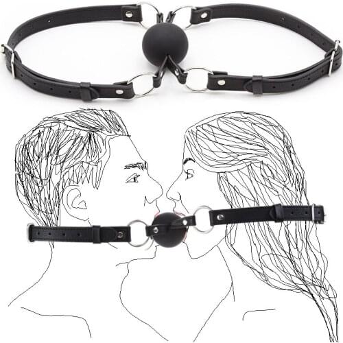 50MM Solid Silicone Ball Gag Leather Dual Strap Double Mouth Plug, BDSM Bondage Open Mouth Gag Slave Oral Fixed Couple Sex Toys