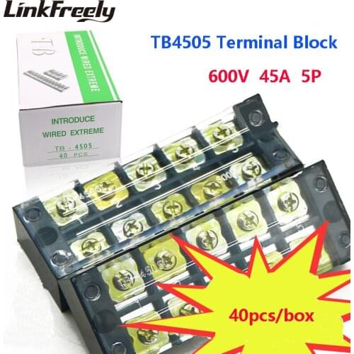 TB4505 10pcs Dual Row Screw Terminal Block Strip 5P 45A /600V Electric Wire Connector Terminal Fast Crimp TB 15A 25A Terminals