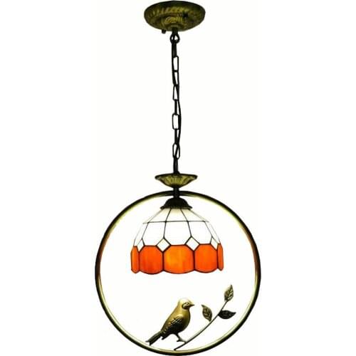 Tiffany Bird Circle Corridor Pendant Lamp Bar Counter Balcony Glass Hanging Light Hallway Mediterranean Dining Room Drop Lights