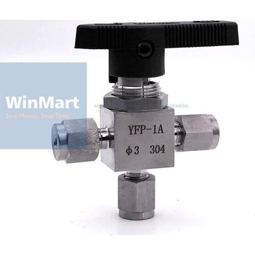Tee 3 Ways Compression fitting shut off Ball Valve 915 PSI 304 Stainless steel Fit For 8mm O/D Tube
