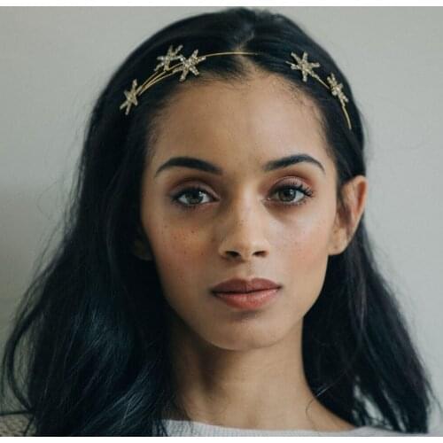 VCU Gold Star Crystal Bridal Crown Luxury Tiara for Women Trendy King Hair Headband Rhinestone Hair Accessories Jewelry