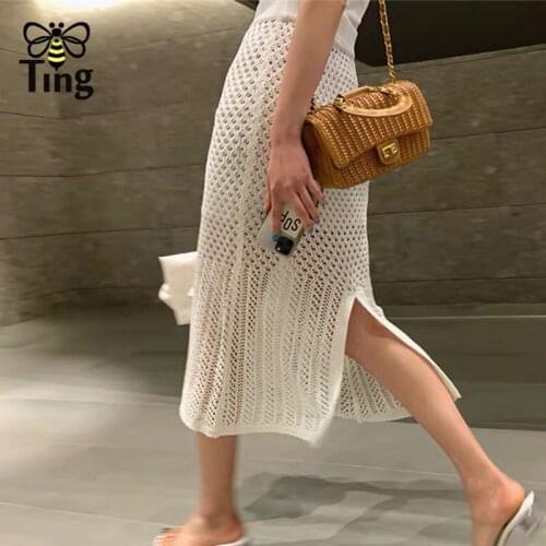 Tingfly Sexy Hollow Cut Out Net Fashion Midi Long Summer Skirts Hot Sheath Elegant Back Split Skirt Bottom Saia Zaful Zevity
