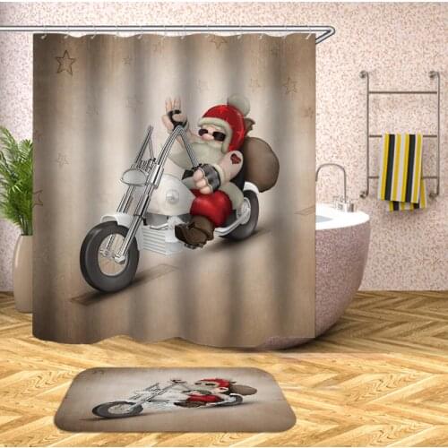 Merry Christmas Bath Curtains Home Santa Claus Shower Curtains Sleepy Snowman Waterproof Bathroom Curtains Or Mat