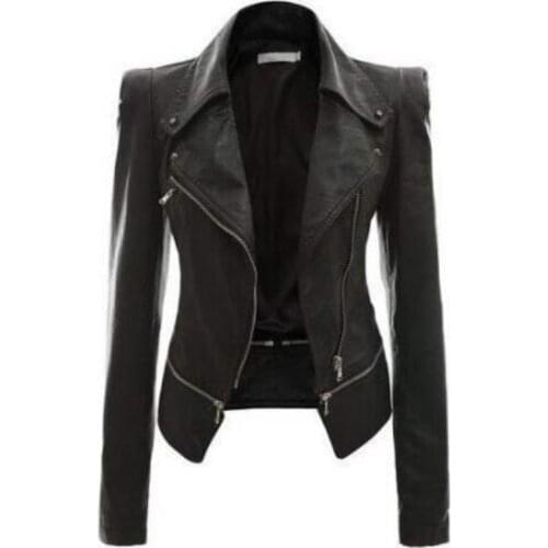 Women Leather Jacket Gothic Women Plus Size Casual Turn-down Collar Caot Women Faux Leather Jackets Pockets Girls Black