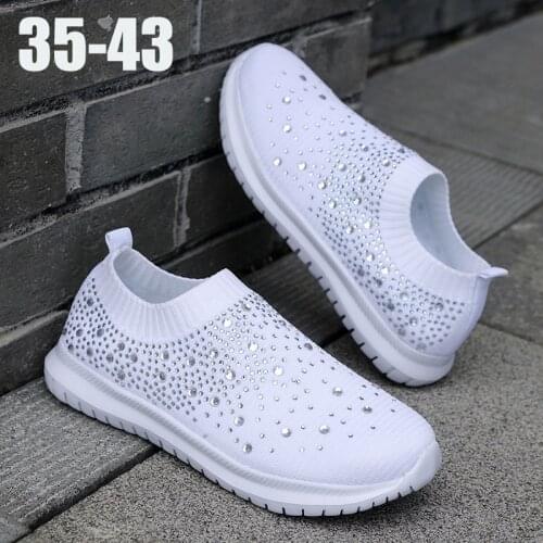 New Womens Ladies Ankle Shoes Flat Loafers Crystal Fashion Bling Sneakers Women Casual Ladies Slip On Breathable Running Shoes