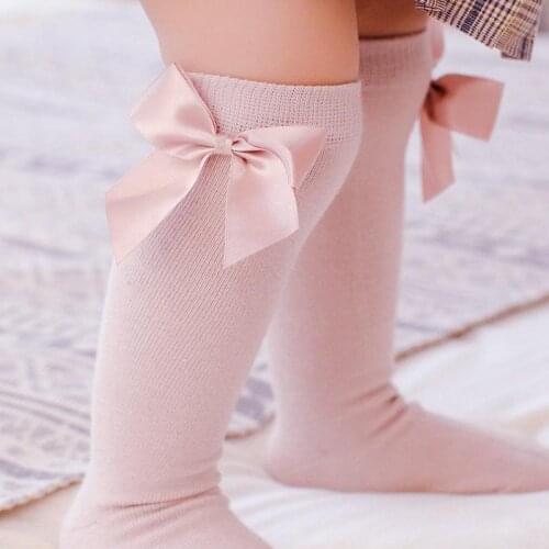 2-8Y Spanish Style Baby Girls Socks Bows Knee High Children Socks Toddlers Tube Long Sock Hollow Out Princess High Winter Socks