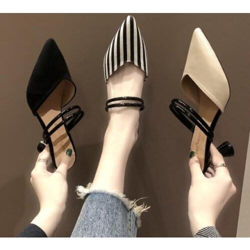 Womens sandals and slippers women wear 2019 new pointed womens shoes Baotou two wear high heels