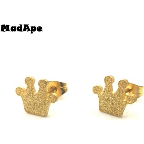 MadApe Fashion Crown Stud Earrings Gold Color Stainless Steel Women Earrings Simple Trendy Crown Earrings For Women Jewelry