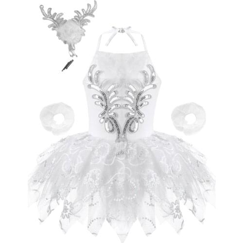 Girls Camisole Skirted Leotard Ballet Dress Sparkle Lace Swan Tutu Ballerina Costumes for Competition Ballerina Dancewear 1-14Y