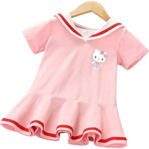 Sanrio Hello Kitty 2021 summer new girl dress baby foreign short-sleeved college style skirt children princess dress