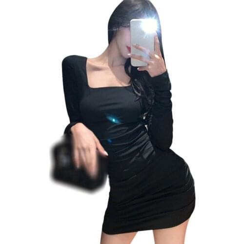 DAXIN Cross Bandage Hollow Out Sexy Slim Mini Dress For Women Fashion Square Collar Backless Long Sleeves Dresses Nightclub
