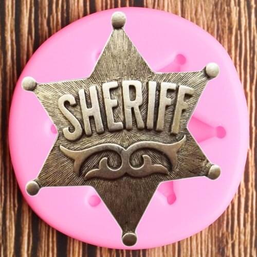 Sheriff Badge Silicone Molds Cookie Baking Fondant Mold DIY Baby Birthday Cake Decorating Tools Candy Chocolate Moulds