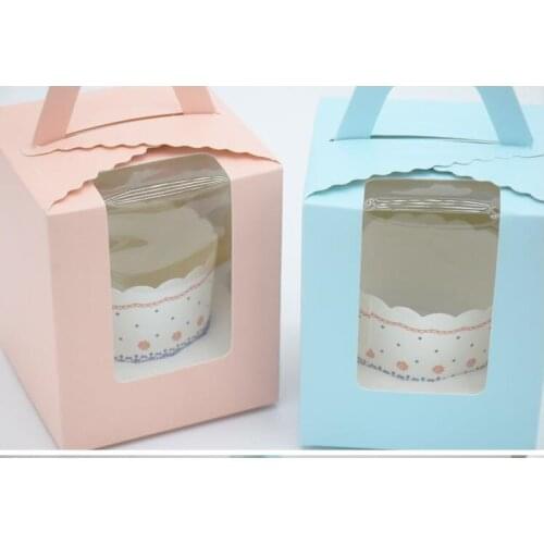 10pcs Small Cupcake Box Mini Cake Box Packaging With Handle Single Cupcake Window Box DIY Pudding Case