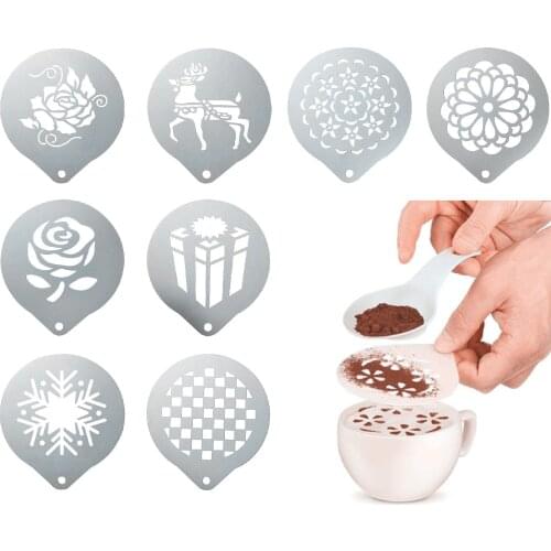 10PCS SET 304 Stainless Steel Latte Art Mold Chocolate Fancy Coffee Printing Model Creative Coffee Foam Spray Flower Template