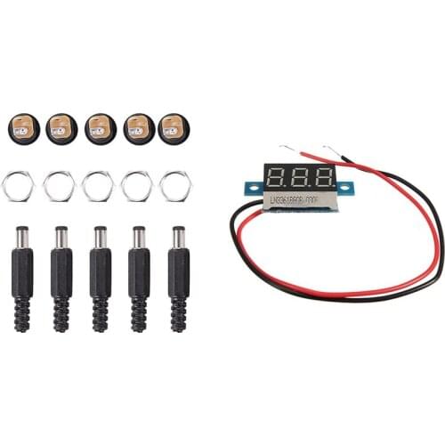 11 Pcs Accessories: 5 Pcs DC Female Jack + 5 Pcs Socket Connector & 1 Pcs Digital DC 3-30V Car Voltmeter Gauge Voltage Volt LED