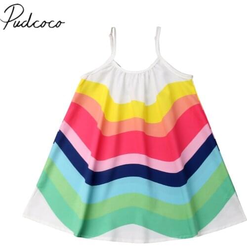 2019 Brand New Toddler Kids Baby Girl Suspenders Rainbow Dress Summer Dress Colorful Striped Party Beach Sling Dresses 1-6T