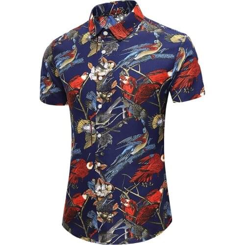 2021 Fashion Mens Short Sleeve Hawaiian Shirt Summer Casual Beach Shirts For Men High street Flower Shirts Tops