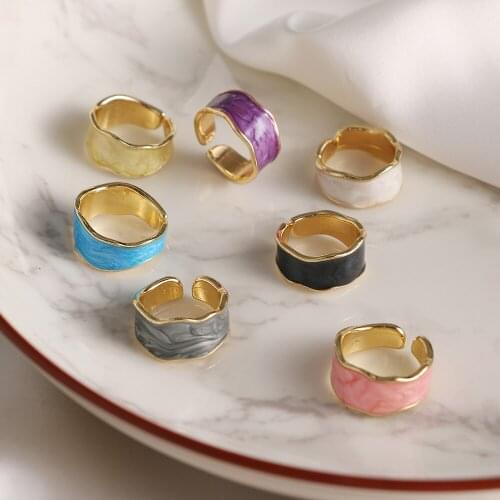 2021 Trend Metal Resin Irregular Open Ring Women Korean Geometric Colorful Resin Adjustable Ring Punk Charm Jewelry Party Gift