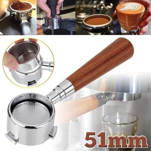 51MM Espresso Coffee Machine Bottomless Handle Spoon Stainless Steel Filter Holder Bottomless For Delonghi ABS Handle