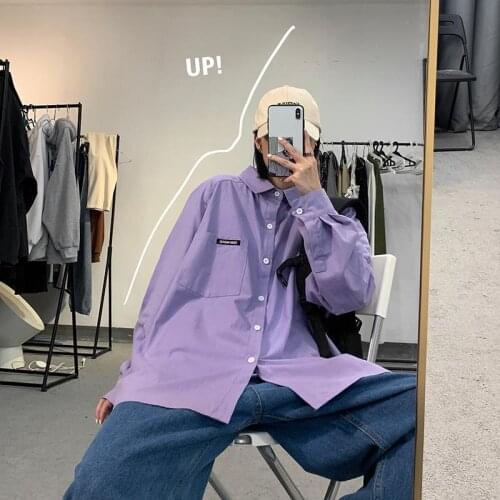 HOUZHOU White Purple Shirt Harajuku Oversize Long Sleeve Korean Style Chic Women Blouse Button Up Spring Summer 2021 Fashion