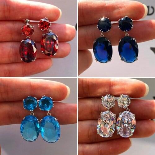 Big Zircon Earrings Luxury Crystal Cubic Zircon Stud Earrings Wedding Jewelry Big Pink Stone Bohemia Earrings for Women Girls