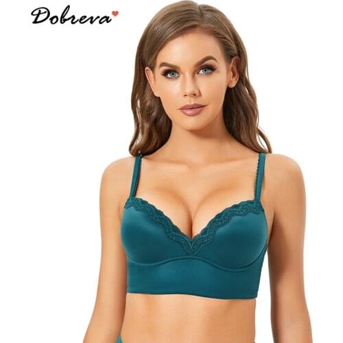 DOBREVA Womens Floral Push up Bralette Soft Padded Wirefree Longline Bra