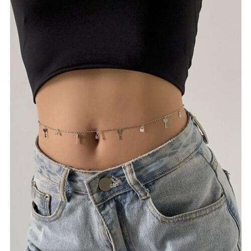 Woman Body Chain Single Layer Key Lock Type Small Pendant Tassel Metal Accessories Trend Female Belly Jewelry Sexy Waist Chains