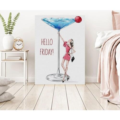 Home Decor Canves Painting Fashion Poster Print Hello Friday Martini Wall Art Teen Girl Room Glamour Canvas