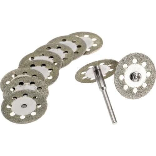 DRELD 10pcs 25mm Dremel Accessories Diamond Grinding Wheel Circular Saw Blade Diamond Cutting Disc for Rotary Tool +2pcs Mandrel