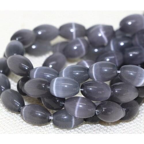 Hot sale wholesale price dark gray opal rice beads cats eyes semi-precious stone 8*12mm wholesale retail jewelry 14inch B1559