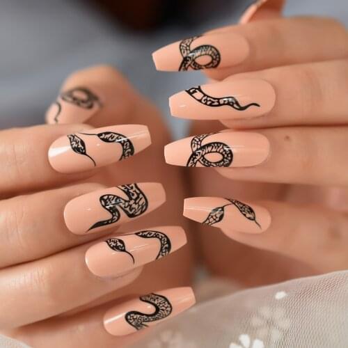 Nude Color Artificial False Ballerina Nail Art Tips Snake Pattern Fake Nails Long High Quality False Nail Tips