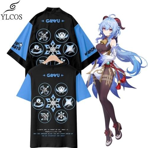 Game Genshin Impact Kimono Chiffon Coat Costume Ganyu Cosplay T-Shirt Cloak For Unisex Fashion Suit