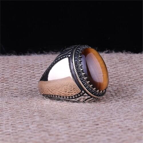 Tiger Eye Stone 925 Sterling 925 K Silver Ring