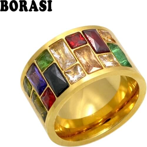 Multicolor Crystal Ring For Women anel 316L Stainless Steel Wedding Rings Female Rainbow Color Stone Ring anillo Fashion Jewelry