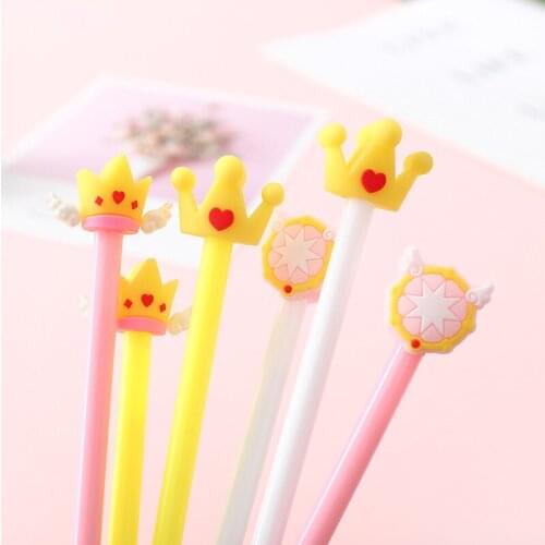 2pc Cute Crown Gel Pen Cartoon Student Writing Rollerball Pen Korean School Stationery Office Signature Pen 0.5mm Black Ink