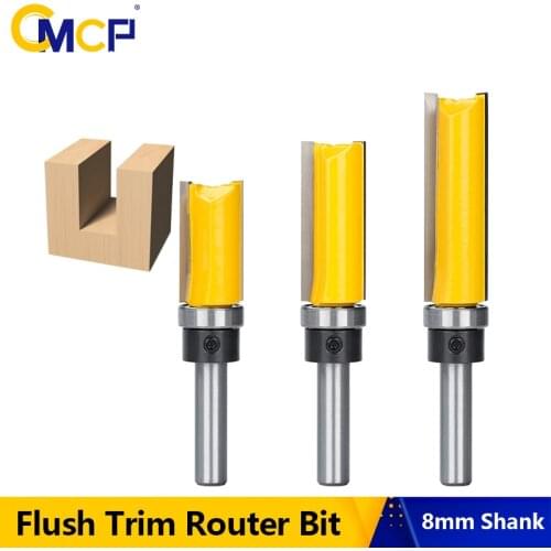 CMCP 8mm Shank Flush Trim Bearing 5/8" Blade Template Router Bit Straight Slot Pattern Bit Carbide End Mill Wood Router Bit