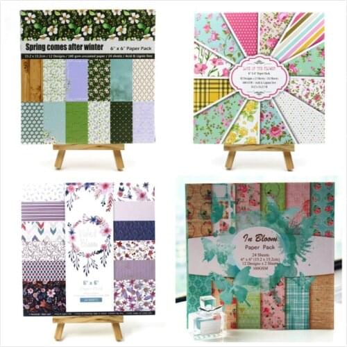 KSCRAFT 24pcs 6" Single-side Printed flowers pattern creative papercraft art paper handmade scrapbooking kit set book