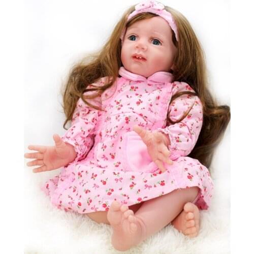 24 Inch 60cm Reborn Doll Soft Reality Touch Cotthon Body Cute Girl Blue Eyes Bebe Toys Childrens Gifts Toy Rebirth Baby Dolls
