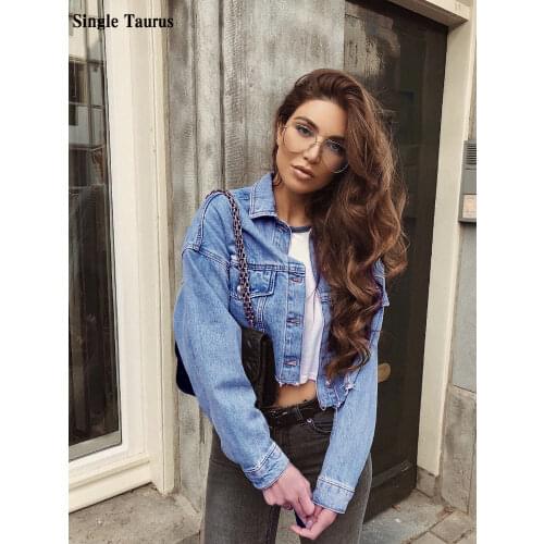 2020 Spring Summer Short Length Denim Jackets Long Sleeve High Street Jeans Crop Jacket Women Fashion Wide Waist Chaqueta Mujer