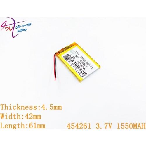 454261 3.7V 1550MAH Lithium Polymer Li-Po li ion Rechargeable Battery cells For Mp3 MP4 MP5 GPS mobile bluetooth