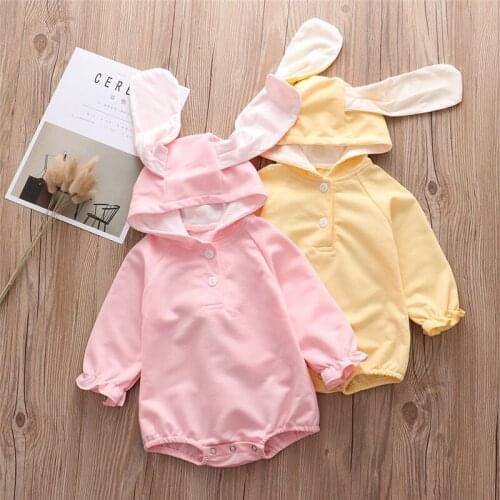 Fashion Autumn Newborn Toddler Baby Girl Boys Clothes Long Sleeve Hooded Bodysuit With Rabbit Ears Cotton Jumpsuit