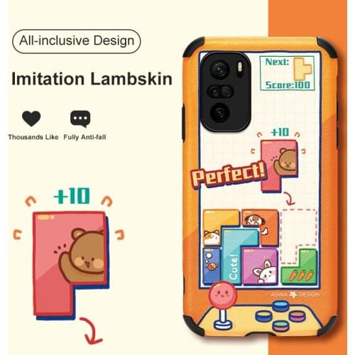 ASINA Cartoon Case For Xiaomi Poco F3 F2 Pro Capa Imitation Lambskin Cute Cases For Xiaomi Poco X2 Cover Tetris