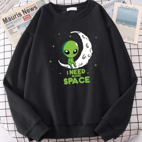 I Need More Space Print Hoodie Men Sweatshirts Casual Loose Pocket Clothes Anime Vintage Harajuku Hooded Streetwear Top Mens