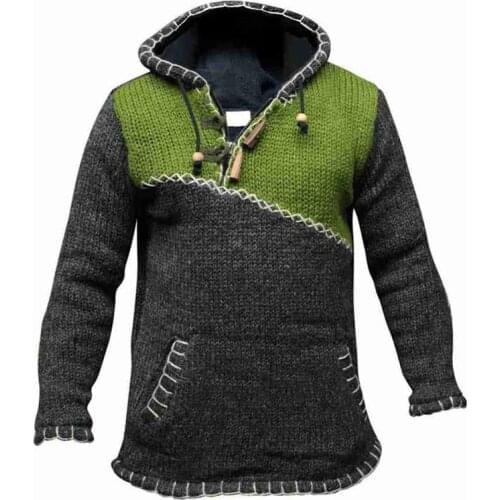 Autumn Winter Oversized Sweater Men 2021 New Casual Full Sleeve Hooded Sweaters Patchwork Jumper Knitted Sweater Pullover Men